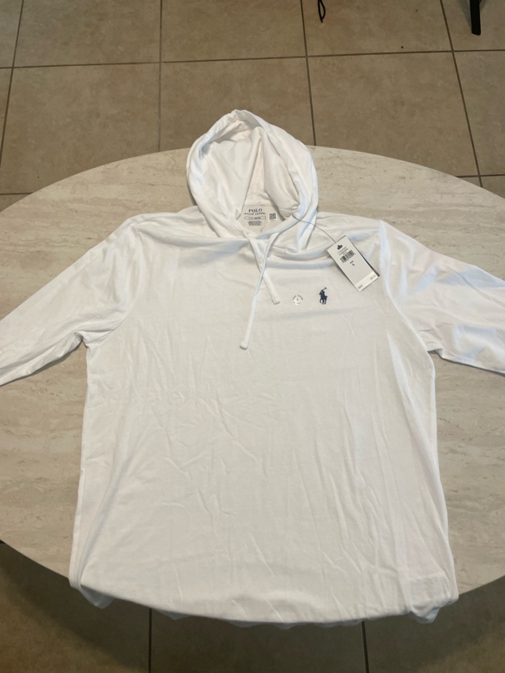 Polo by Ralph Lauren White Hooded Long-Sleeve Tee with Navy Pony